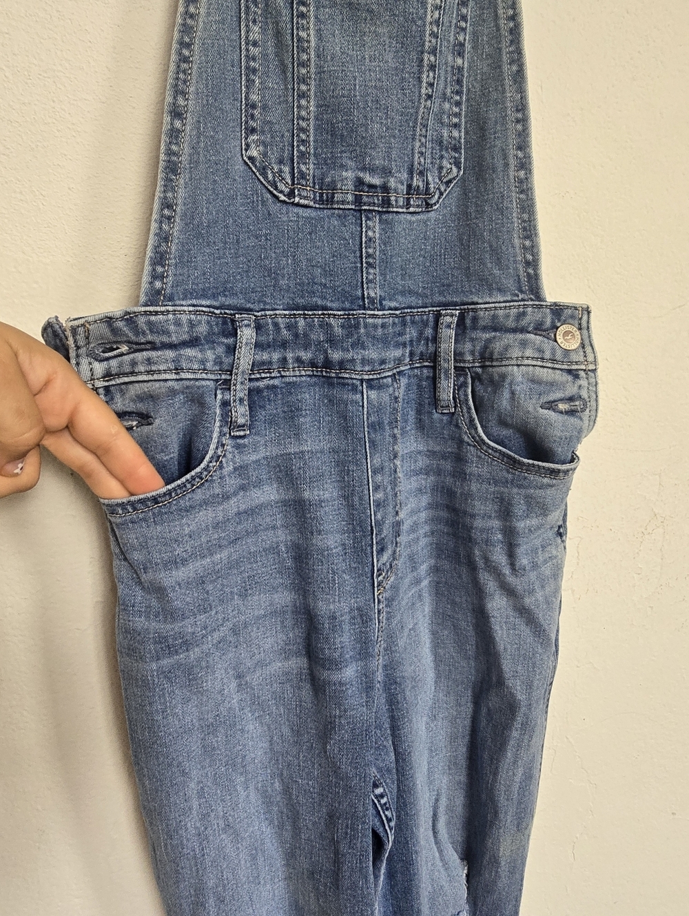 Hollister XS Distressed Denim Overalls Light Wash Skinny Fit - Picture 10 of 15